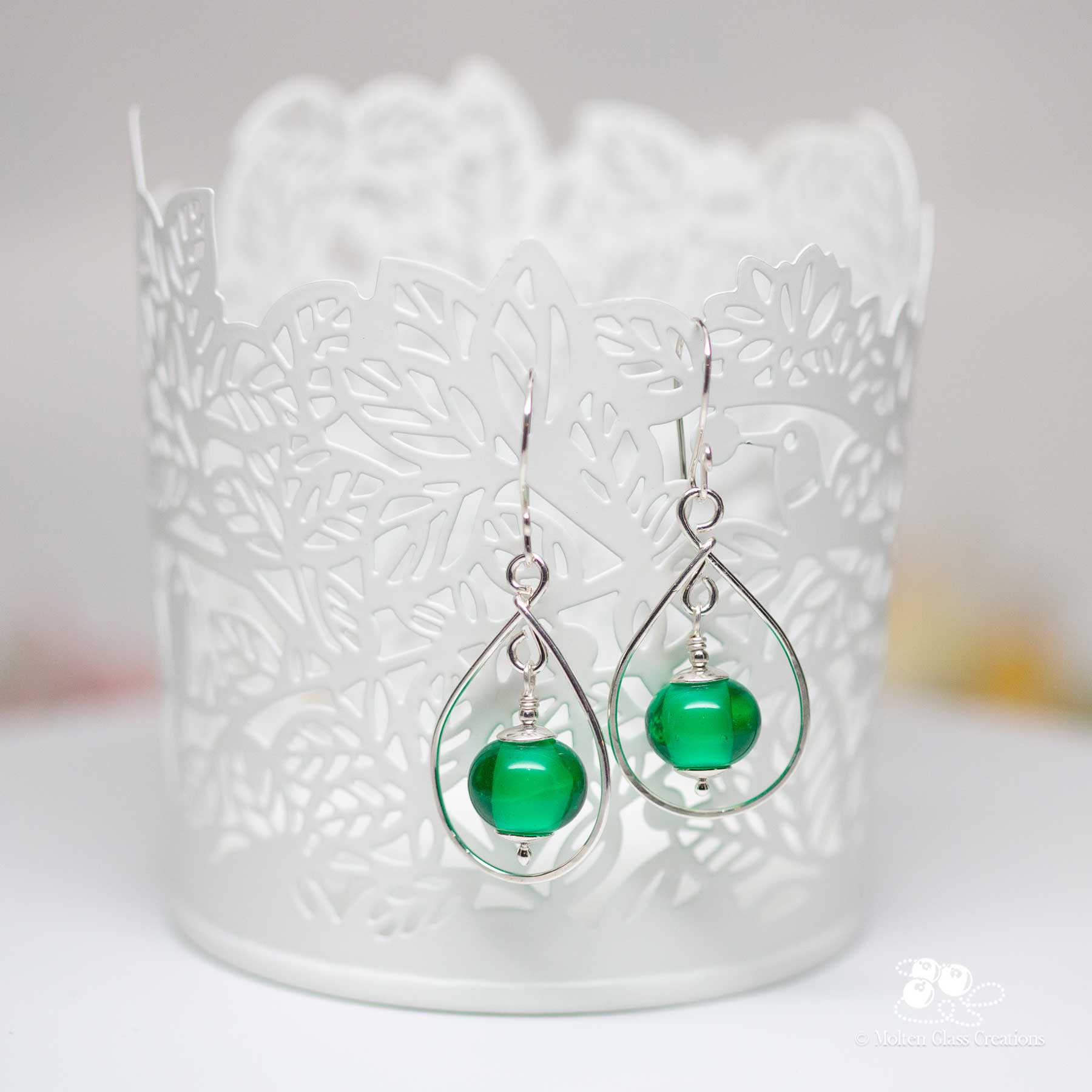 Glass and Silver Teardrop Earrings