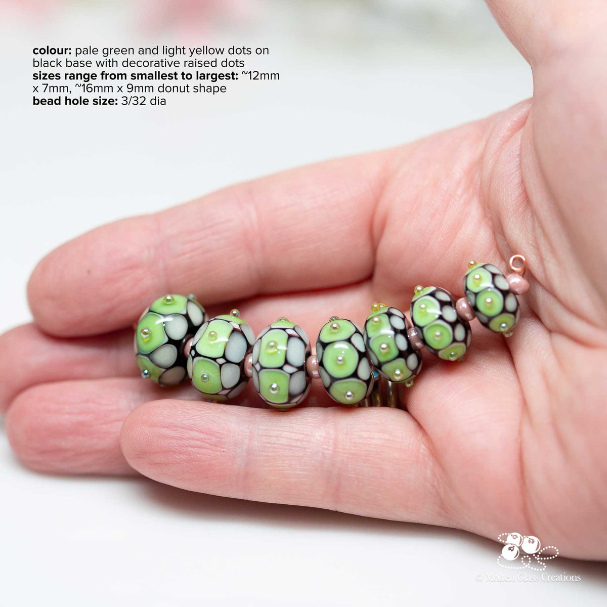 Sample - pale green dotted beads