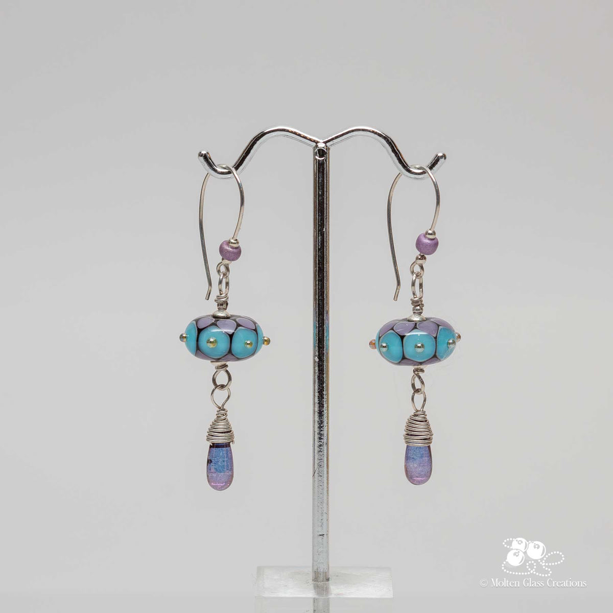 Purple &amp; Blue Dotted Disc Earrings