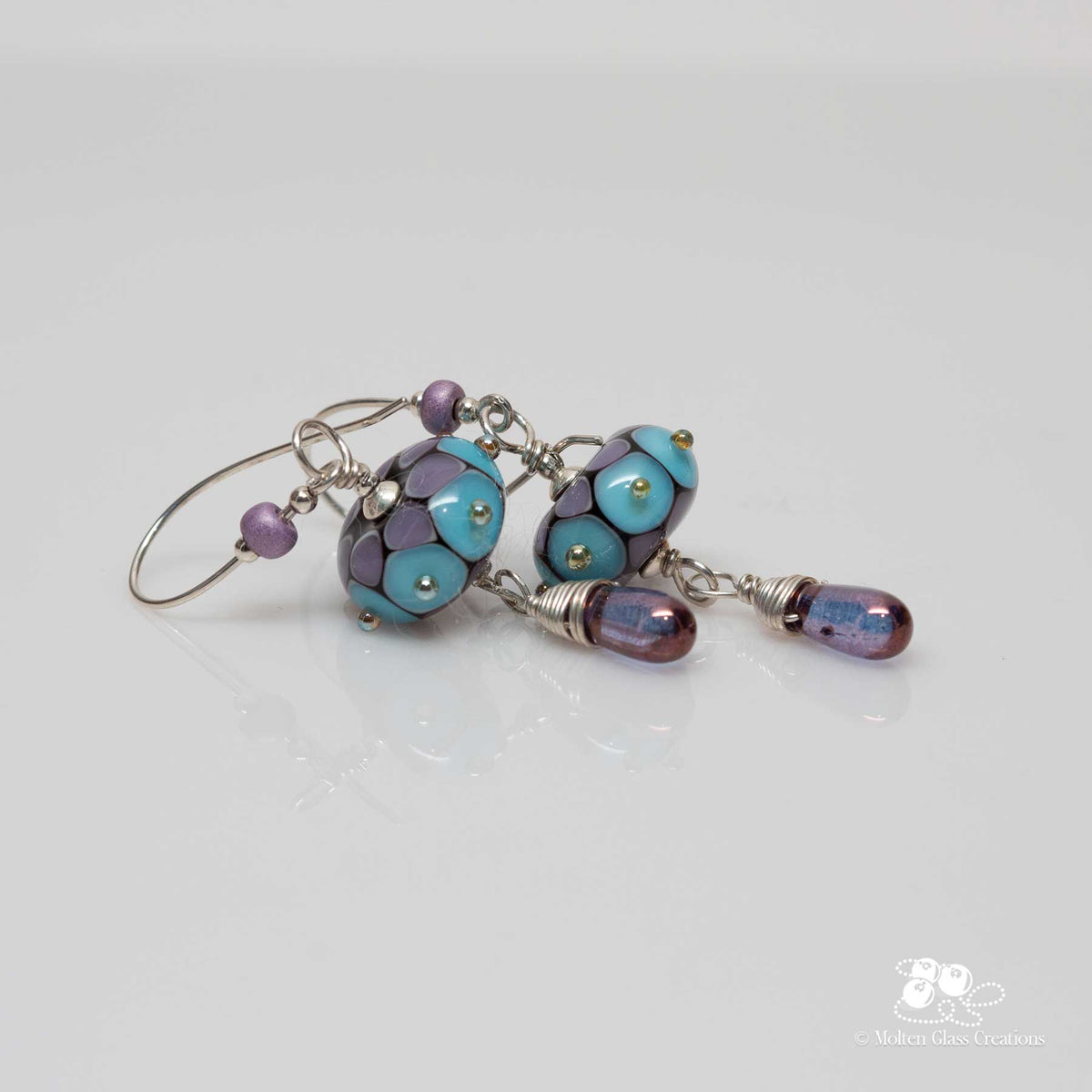 Purple &amp; Blue Dotted Disc Earrings