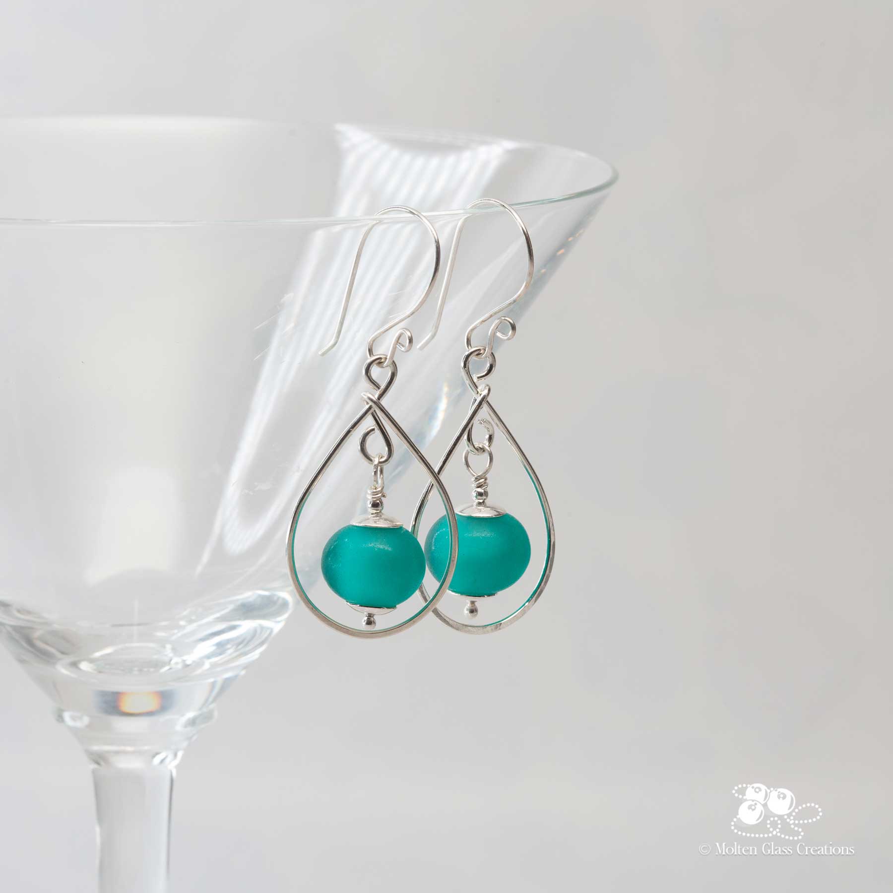 glass & silver teardrop earrings -  teal