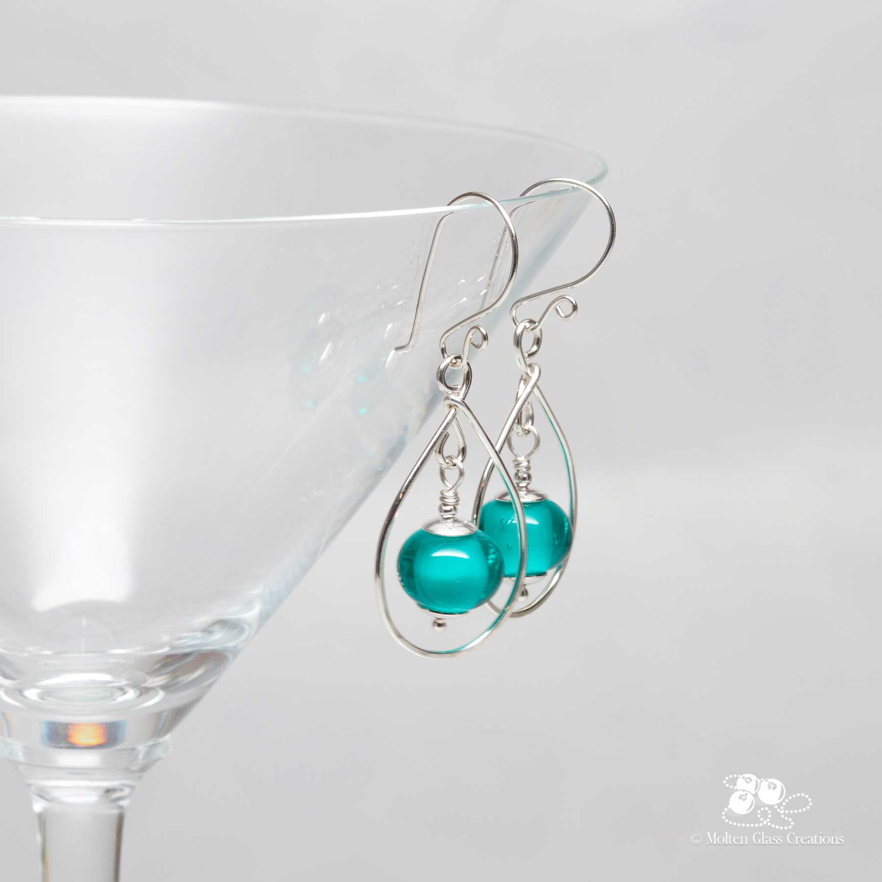 glass & silver teardrop earrings -  teal