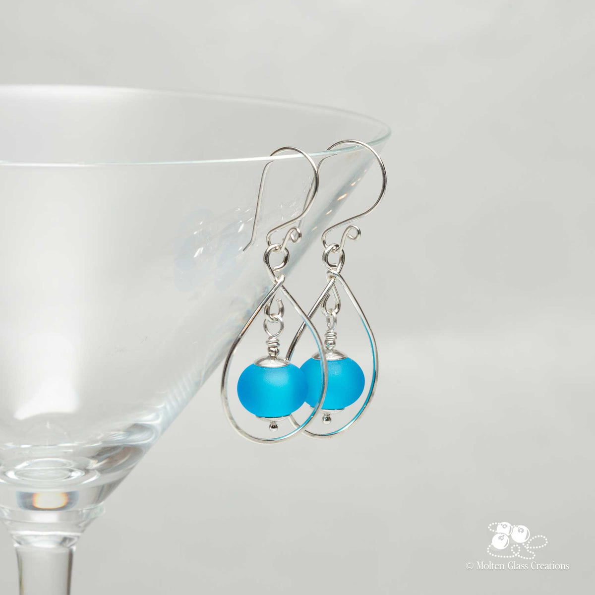 Glass and Silver Teardrop Earrings Light Aqua