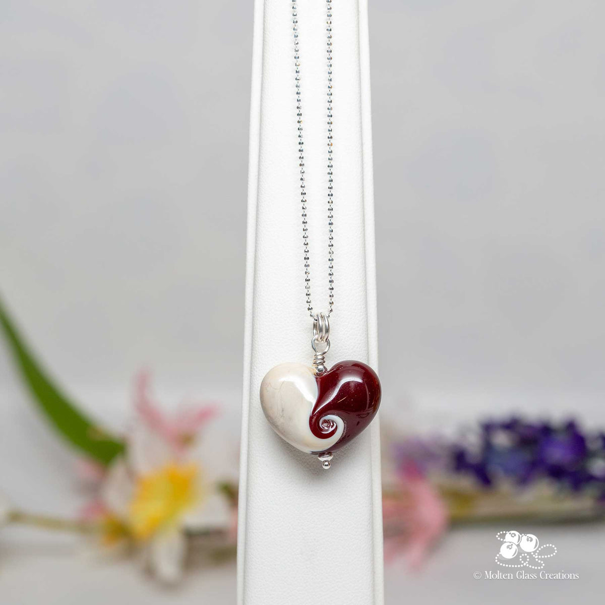 Dark Red and Ivory Heart Necklace