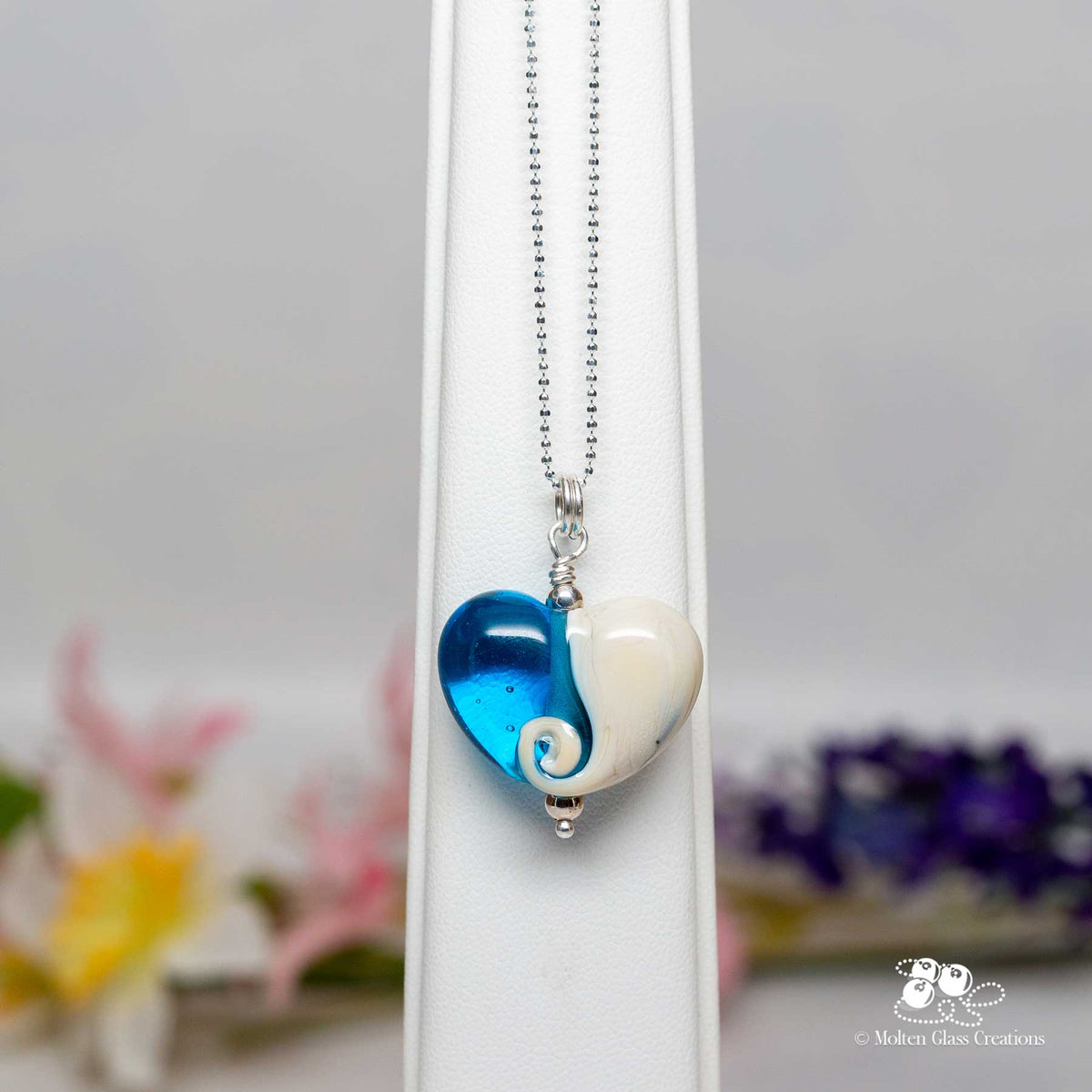 Dark Aqua and Ivory Heart Necklace