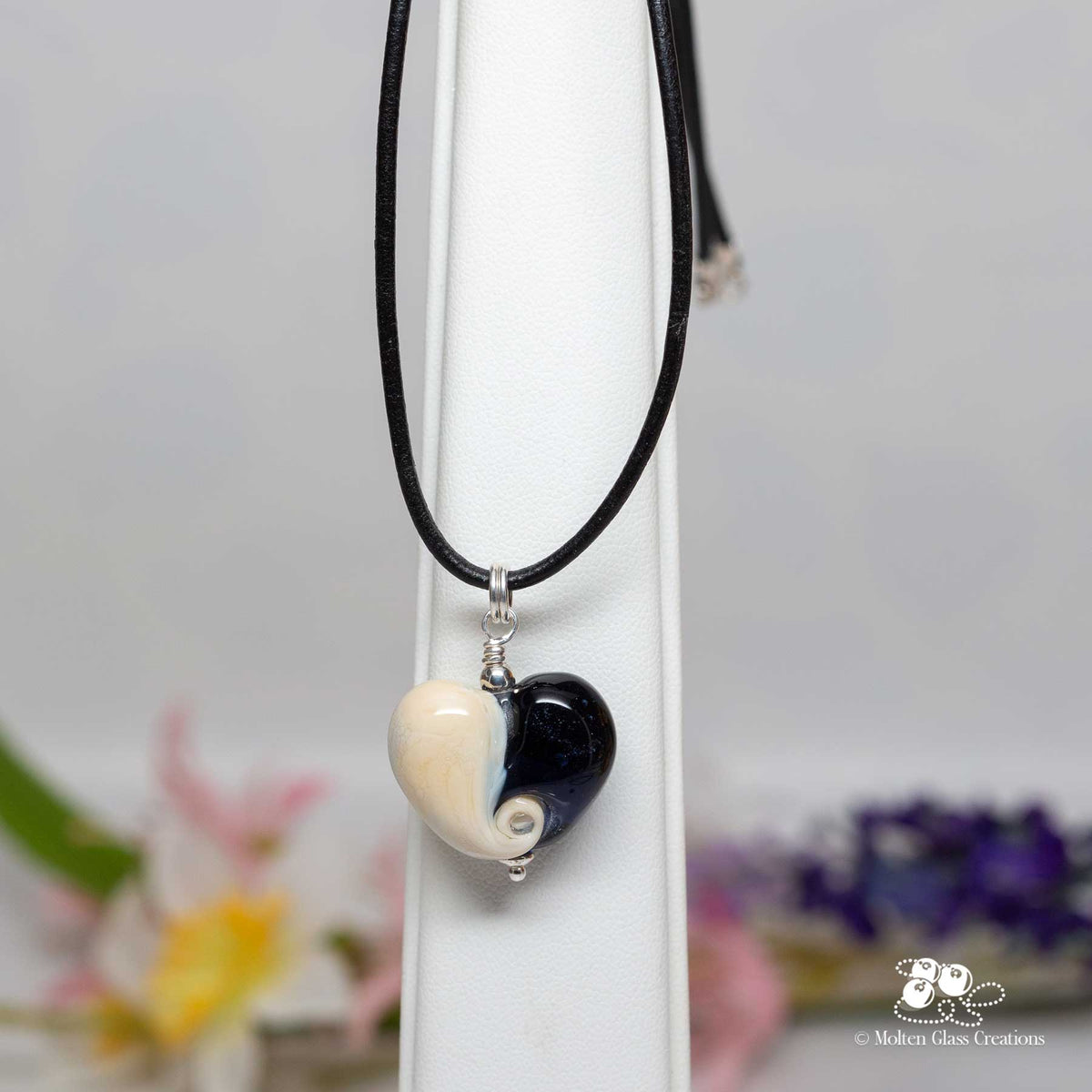 Dark Blue and Ivory Heart Necklace