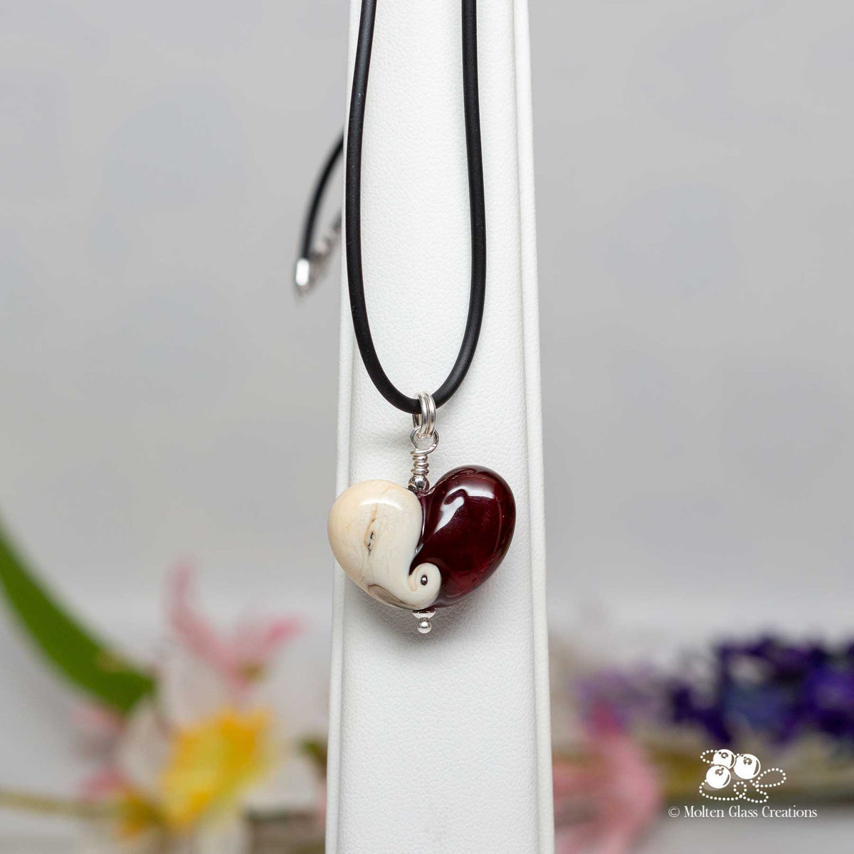 Dark Red and Ivory Heart Necklace