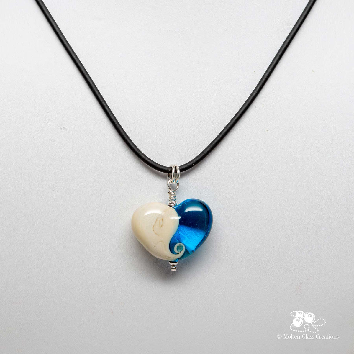 Dark Aqua and Ivory Heart Necklace