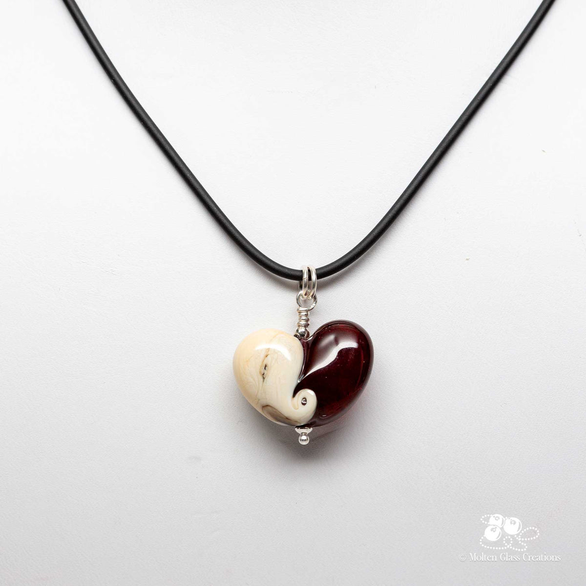 Dark Red and Ivory Heart Necklace