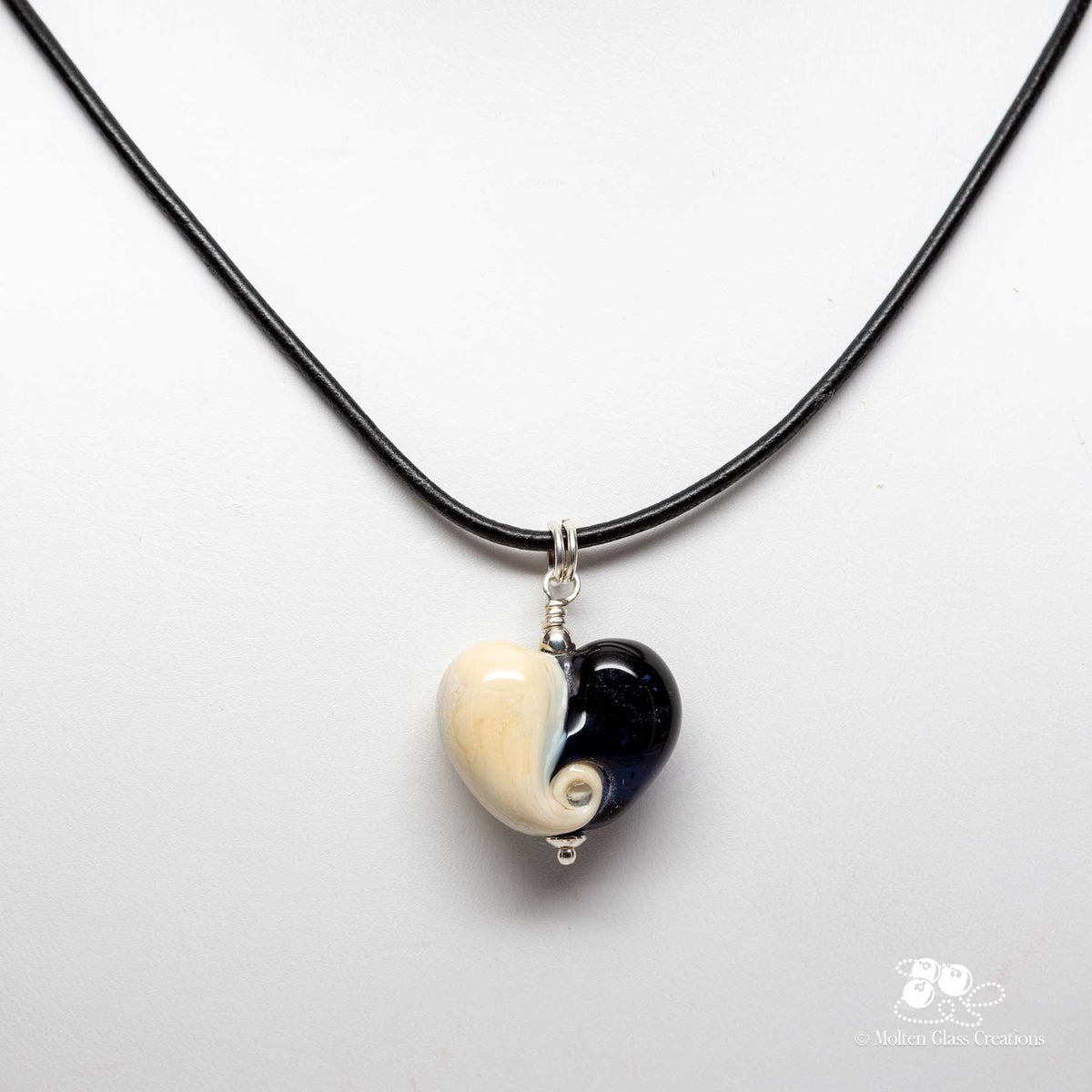 Dark Blue and Ivory Heart Necklace