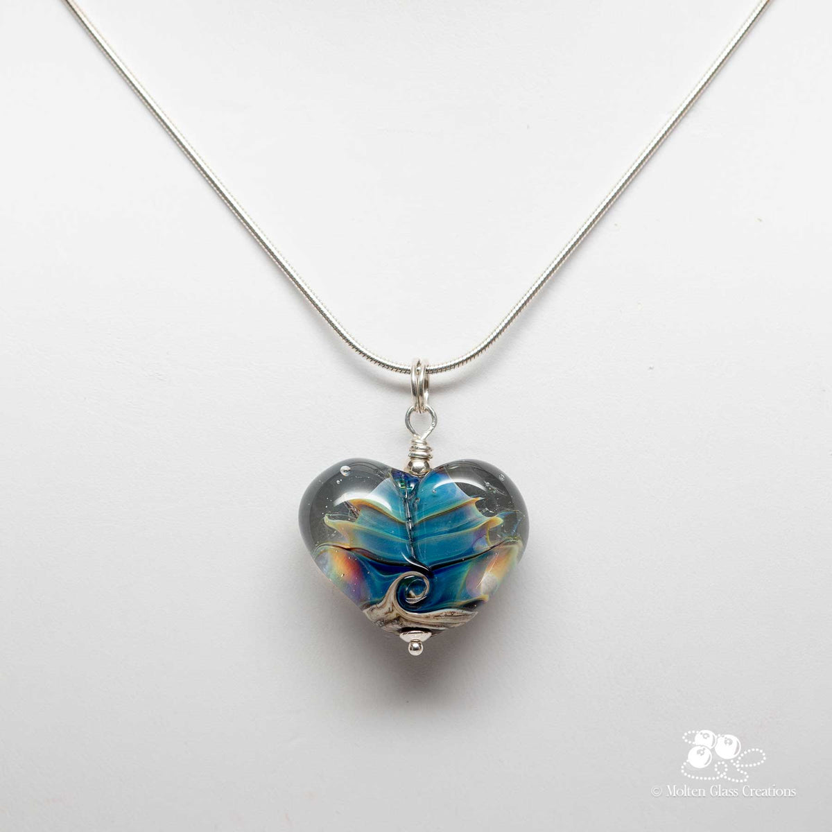 Blue Tornado and Ivory Heart Necklace