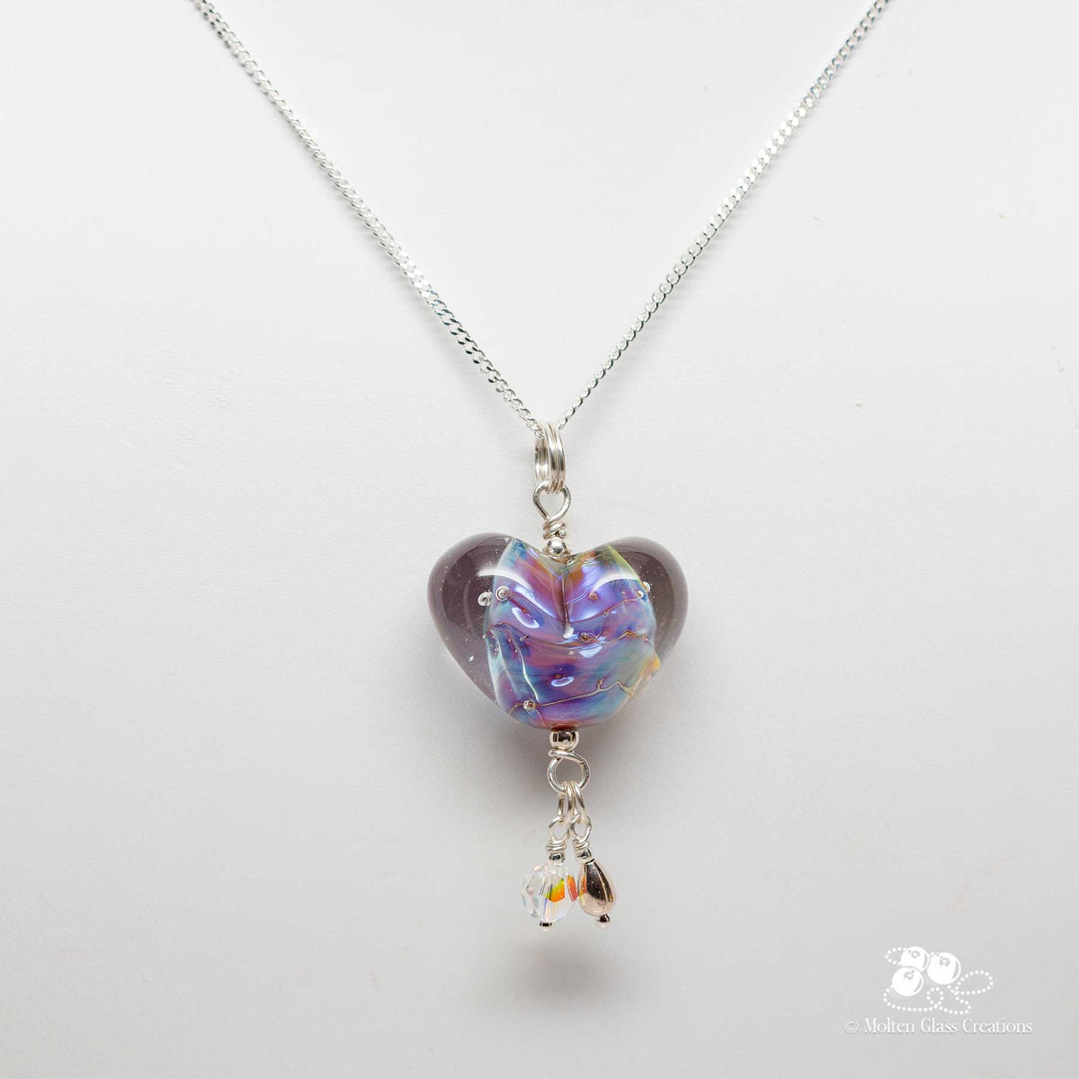 Exotic Purple Glass Heart Necklace