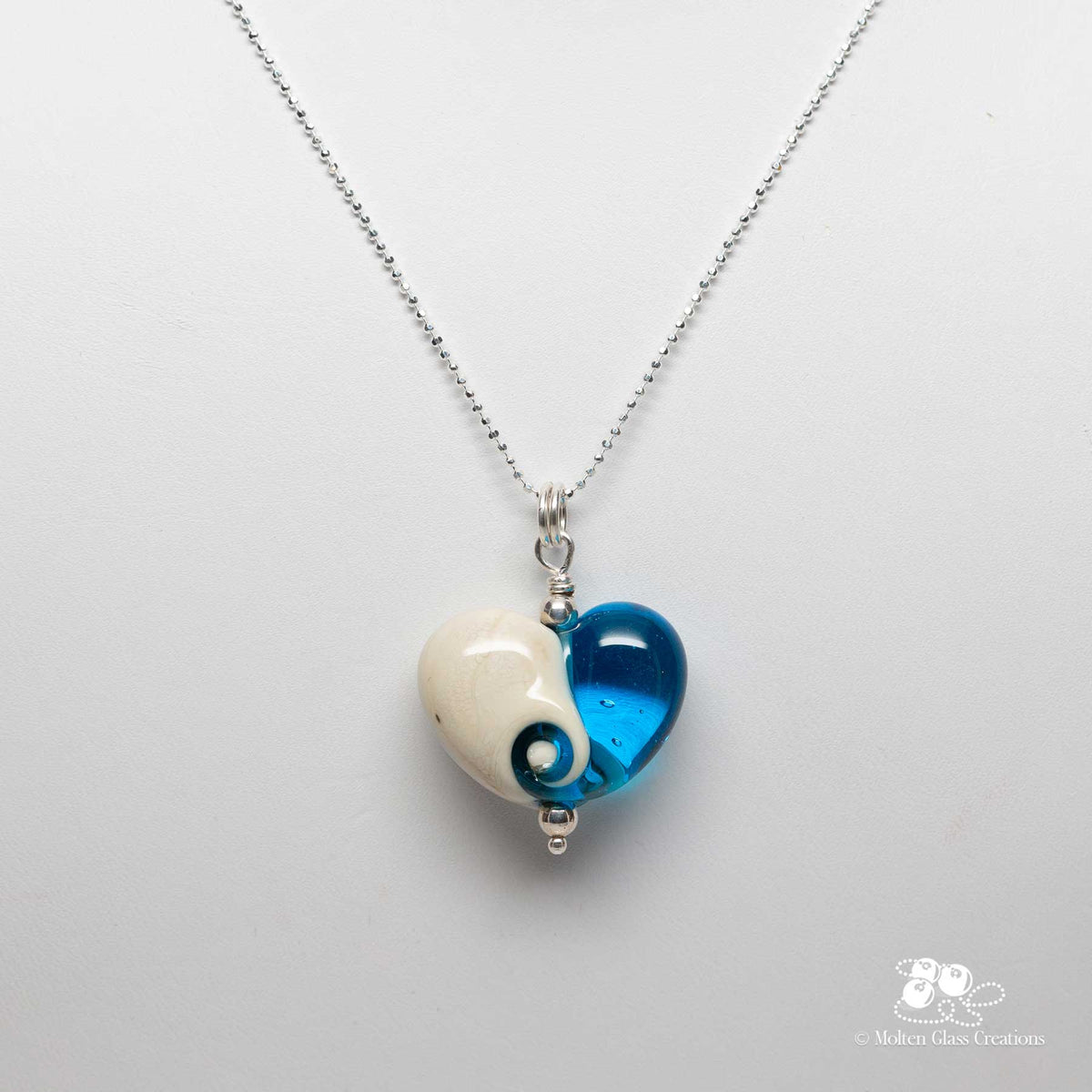 Dark Aqua and Ivory Heart Necklace