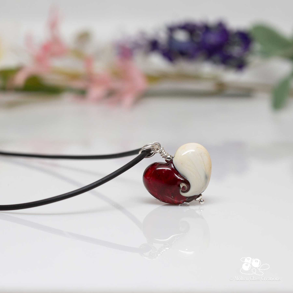 Dark Red and Ivory Heart Necklace