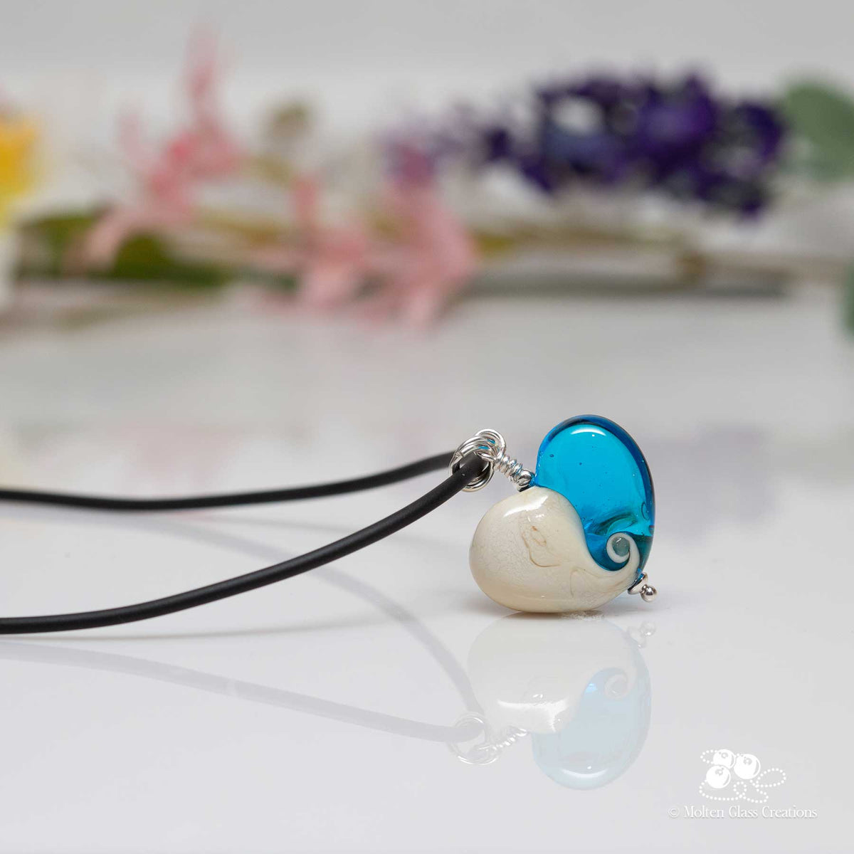 Dark Aqua and Ivory Heart Necklace