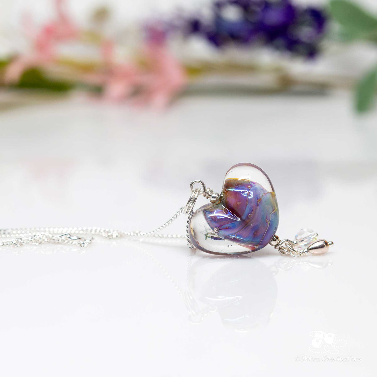 Exotic Purple Glass Heart Necklace