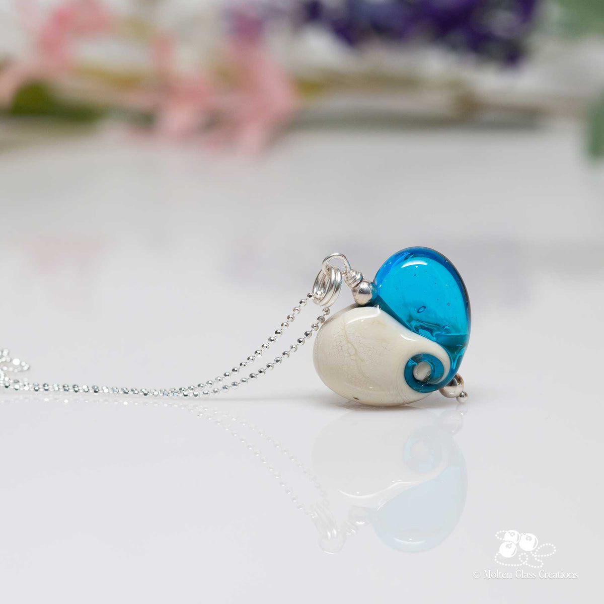 Dark Aqua and Ivory Heart Necklace