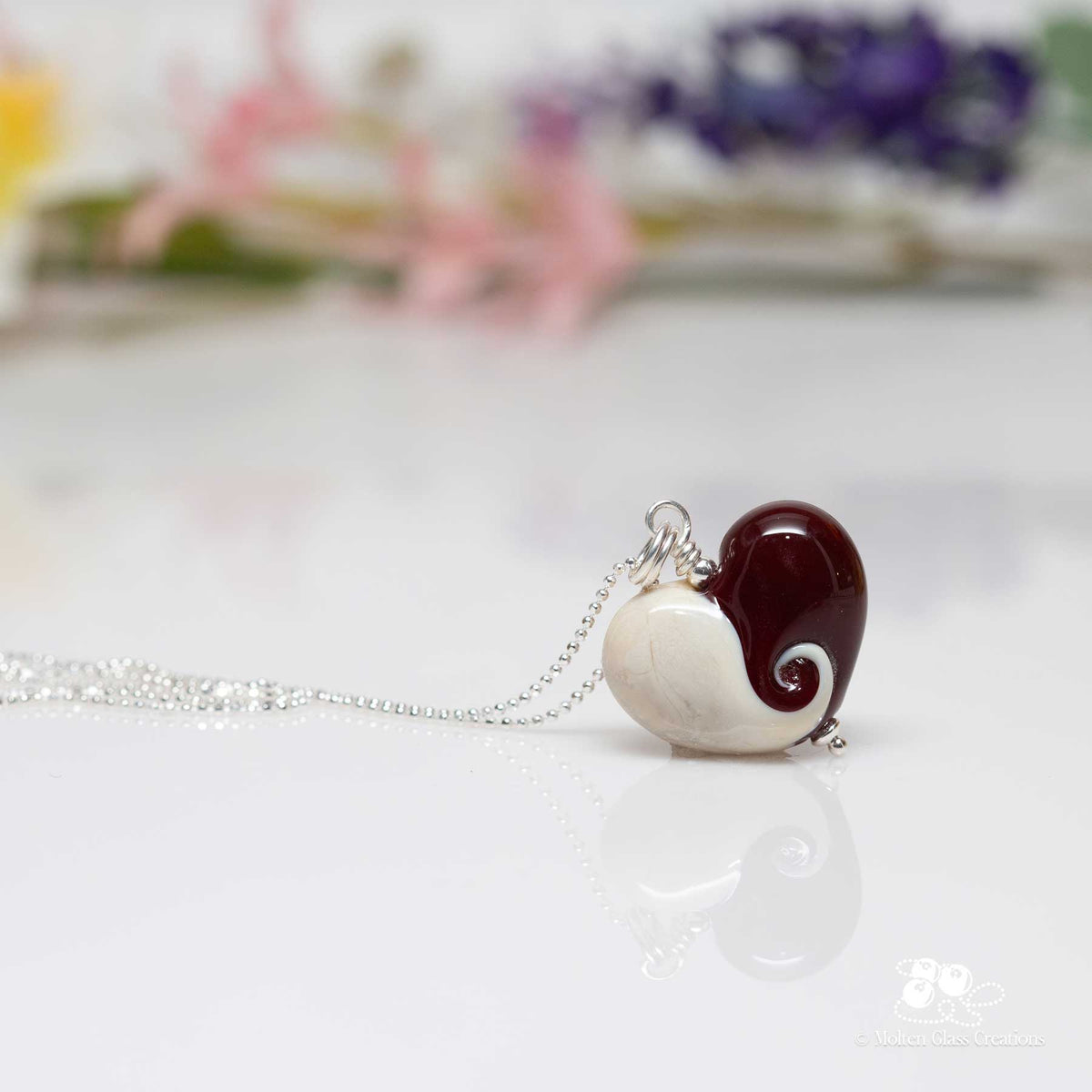 Dark Red and Ivory Heart Necklace