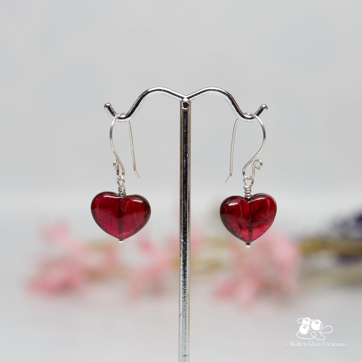 Red Glass Heart Earrings