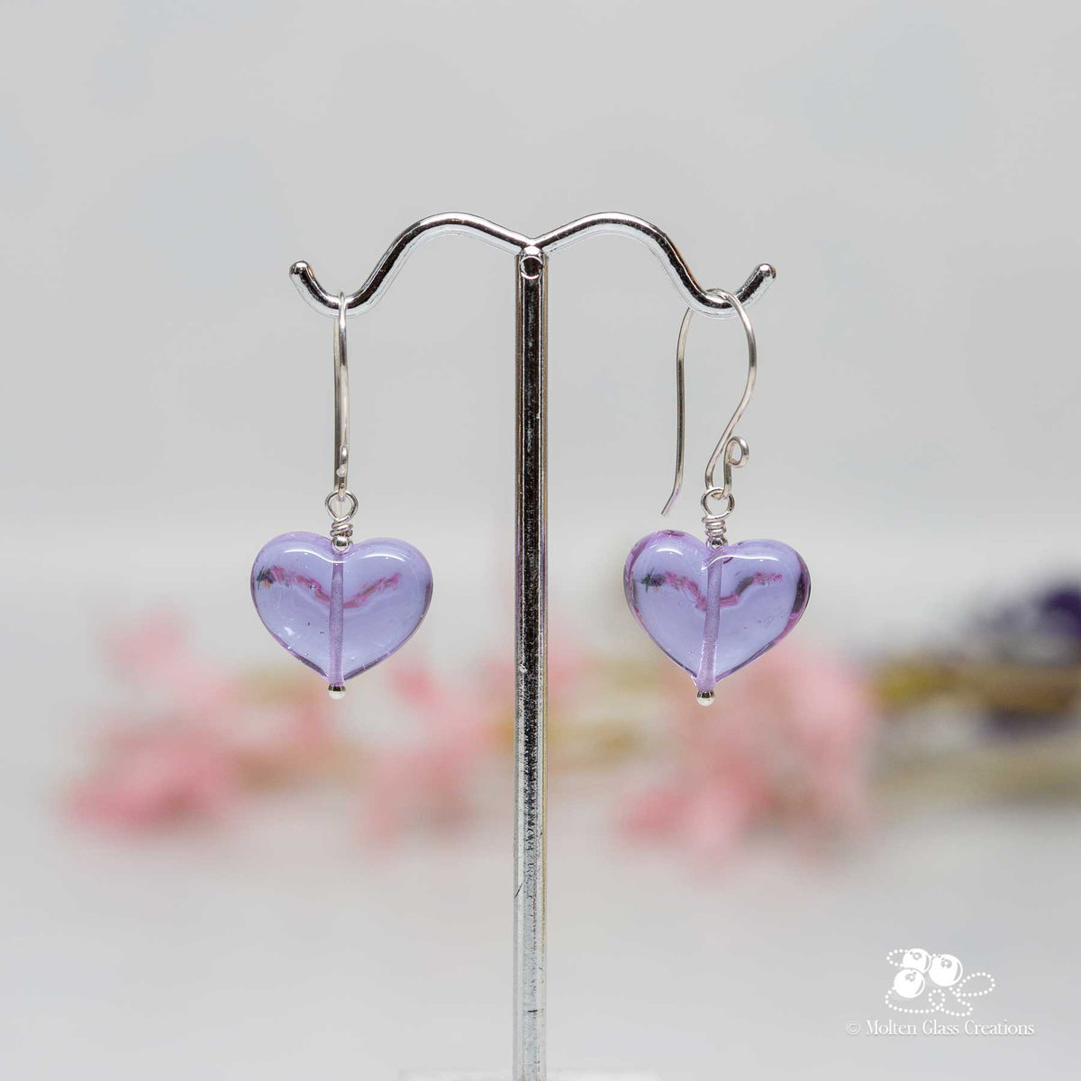 Lavender Glass Heart Earrings