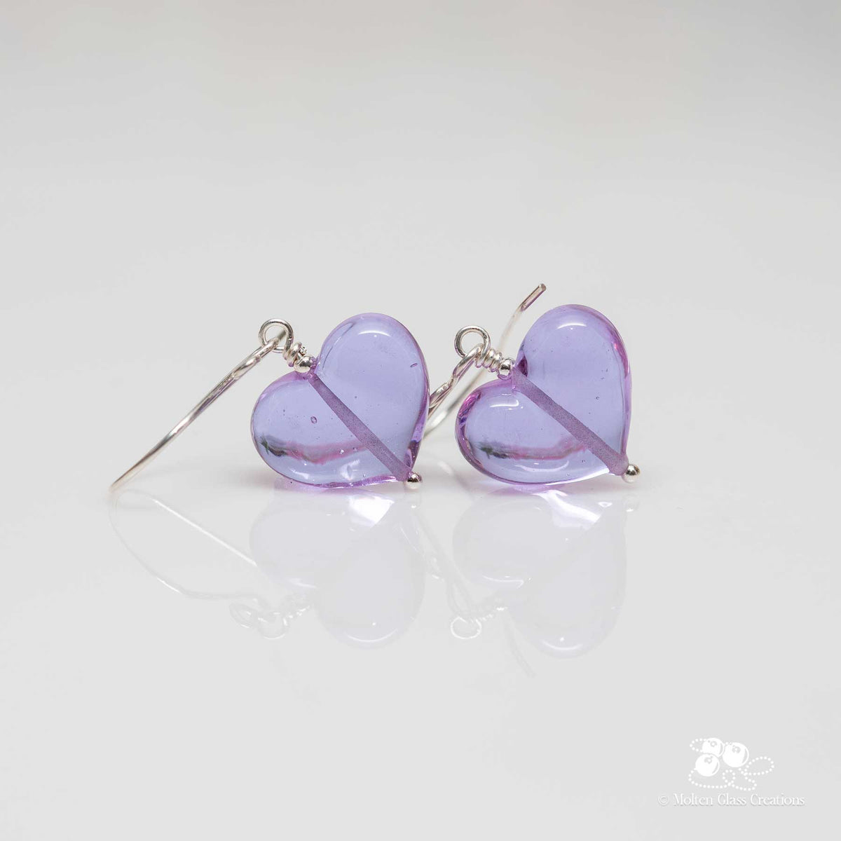 Lavender Glass Heart Earrings