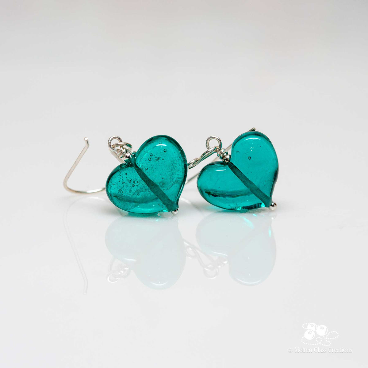 Teal Glass Heart Earrings