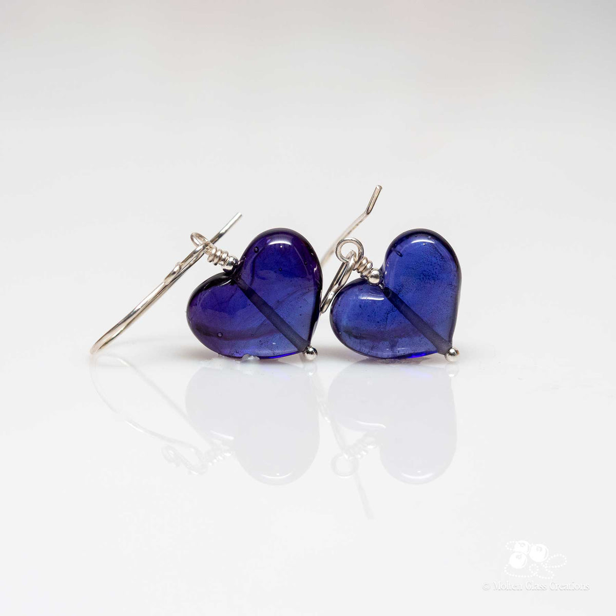 Blue Glass Heart Earrings