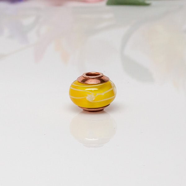 Big Hole Bead - Yellow/Copper - Molten Glass Creations